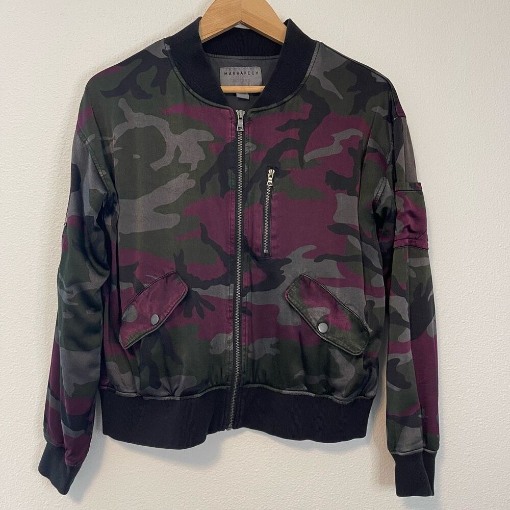 Marrakech Anthropologie‎ Satin Camo Bomber Jacket Size Medium